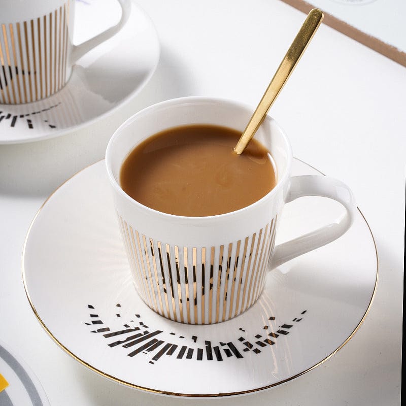 Coffee Cup Saucer | Porcelain Saucer | Gold Stripe Pattern Decor | AuraCup