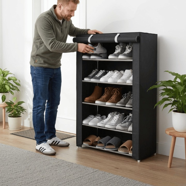 Freestanding Shoe Cabinet | Dustproof Cover | No Tools Needed for Assembly | ShoeGuard