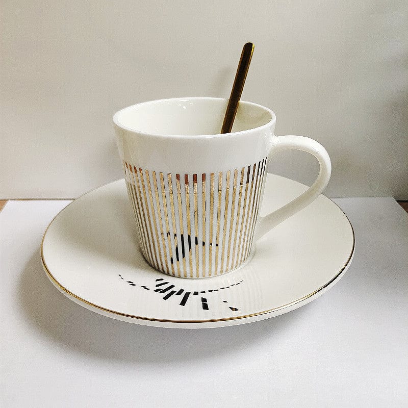 Coffee Cup Saucer | Porcelain Saucer | Gold Stripe Pattern Decor | AuraCup