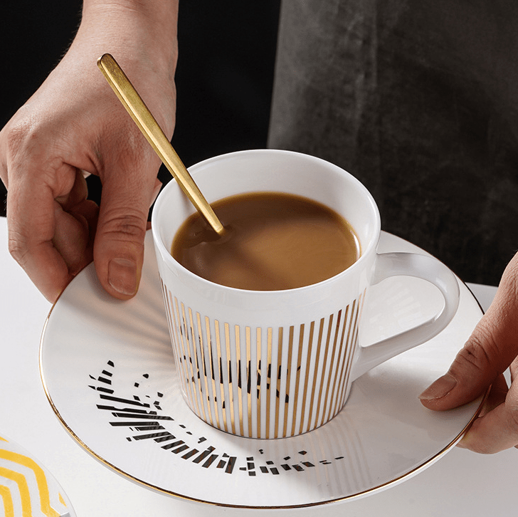 Coffee Cup Saucer | Porcelain Saucer | Gold Stripe Pattern Decor | AuraCup