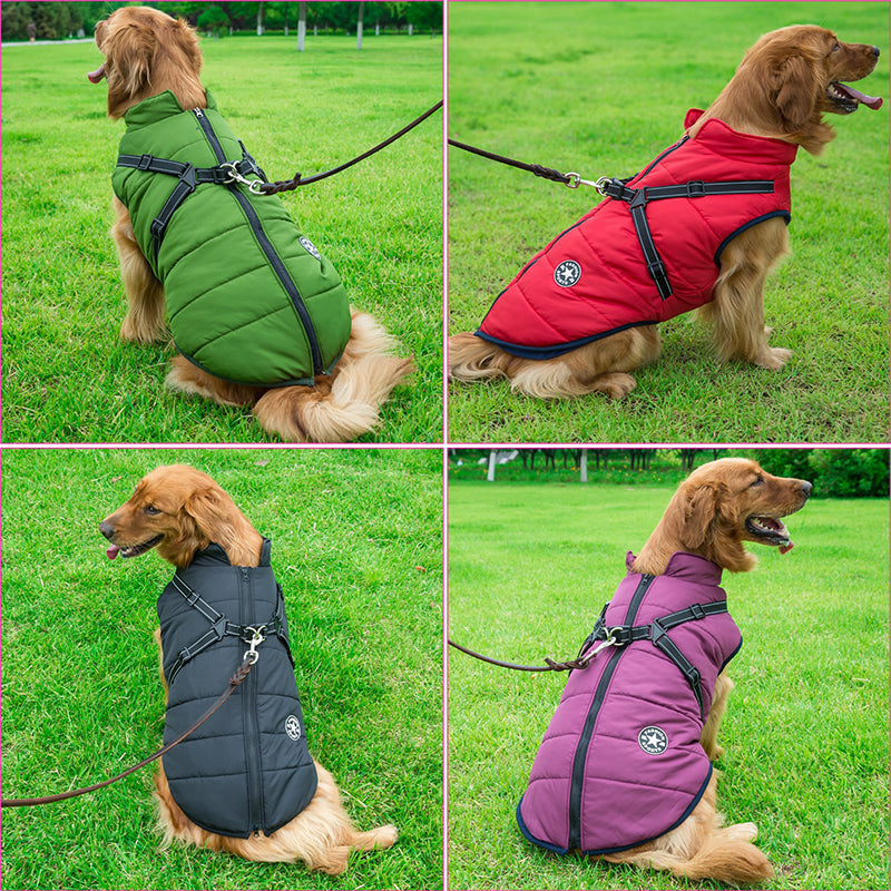 Dog Jacket | Wind & Water-Resistant | Integrated Harness & Reflective Trim