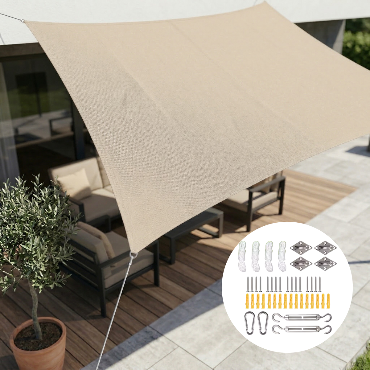 Rectangular Sun Sail | Waterproof Polyester Fabric | Durable with Rope Fastening | UV Protection