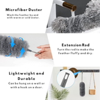 Telescopic Microfiber Duster | Flexible Head & Washable | Extendable to 250 cm