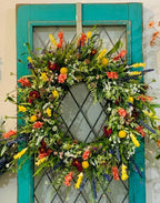 Front Door Decorative Wreath | Texas Wildflower Design | Silk Flowers on Grapevine Base | 16-inch