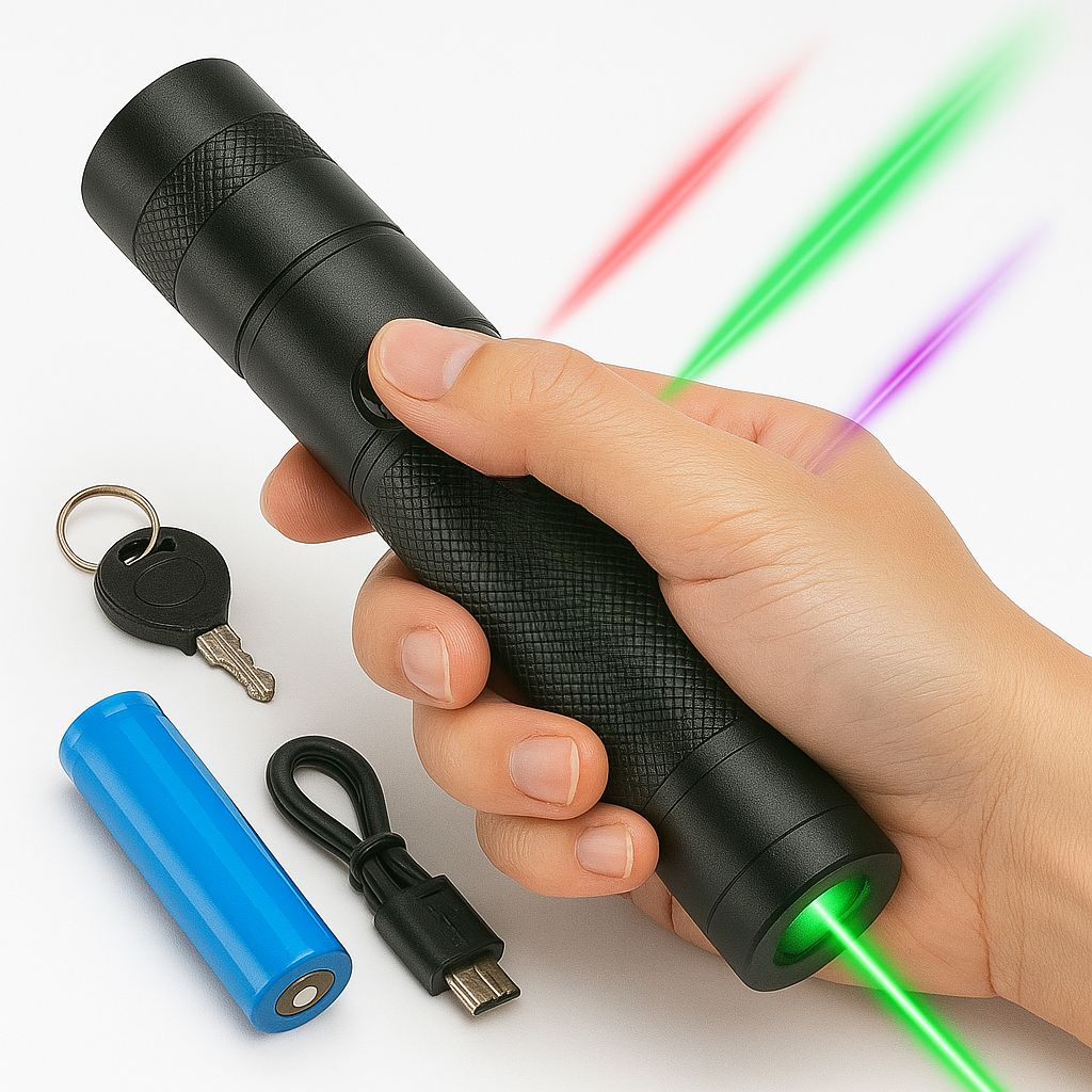 Laser Pointer Torch | Long-Range Adjustable Focus Beam | USB Rechargeable, Key Lock