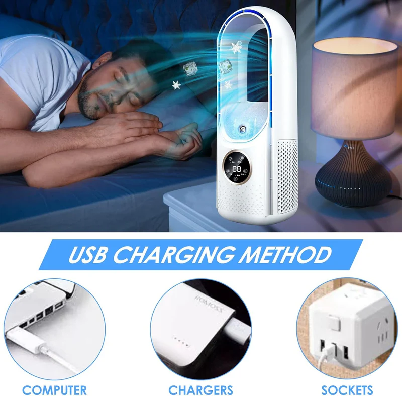 Mini Portable Air Conditioner | Bladeless Silent USB-Powered | 6-Speed & Timer