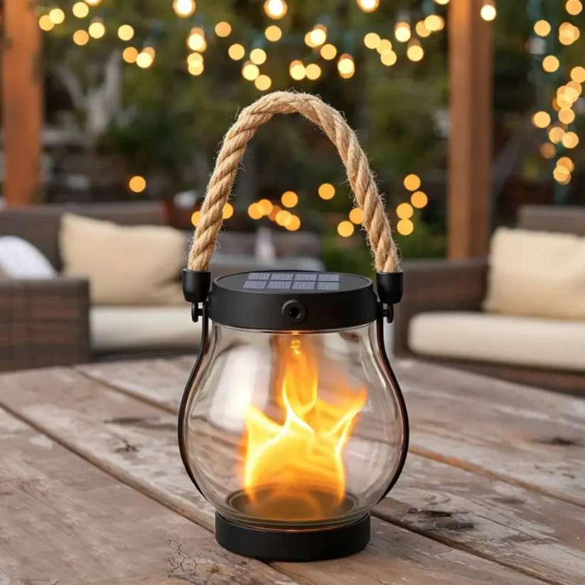 Outdoor Solar Lantern | Flickering Flame Effect | Solar & USB-C Rechargeable | Weather-Resistant