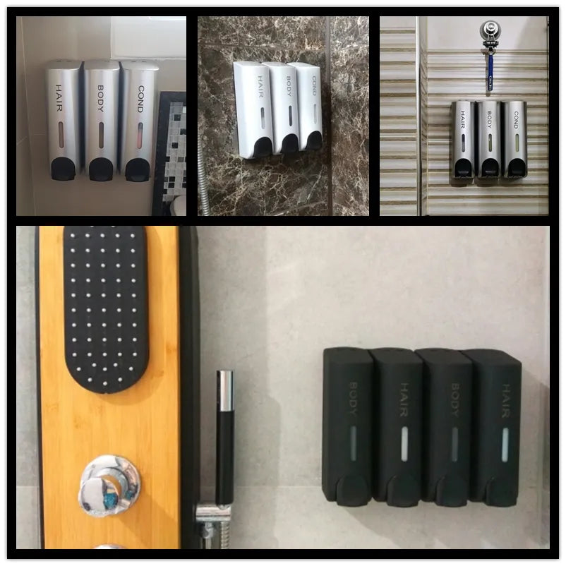 Wall-Mounted Shower Dispenser Set | Triple Pump | Transparent Body, 350ml Each | Space-Saving