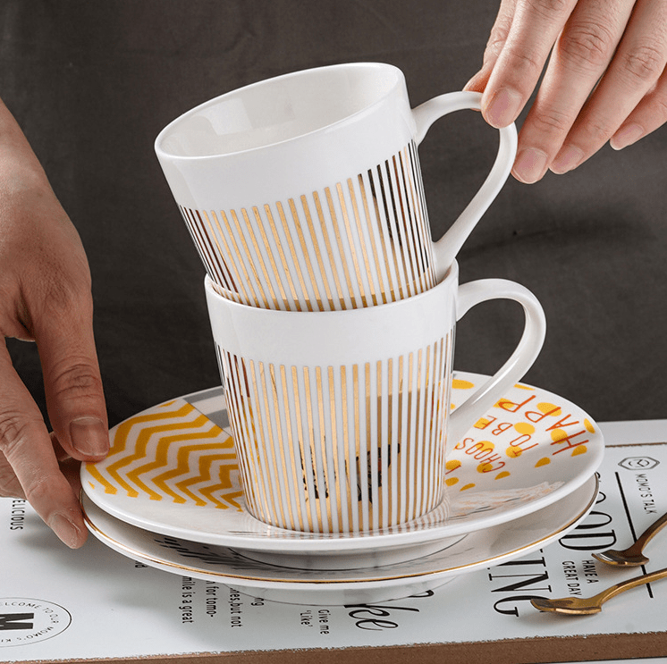 Coffee Cup Saucer | Porcelain Saucer | Gold Stripe Pattern Decor | AuraCup
