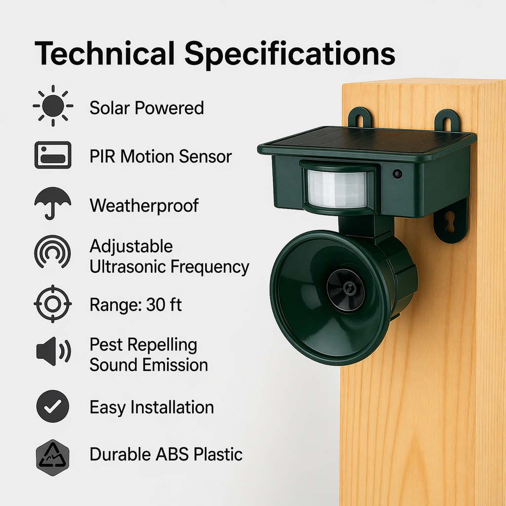 Bird Repellent | Sensor Solar-Powered | Animal-Friendly Bird of Prey Sounds | Birdfend