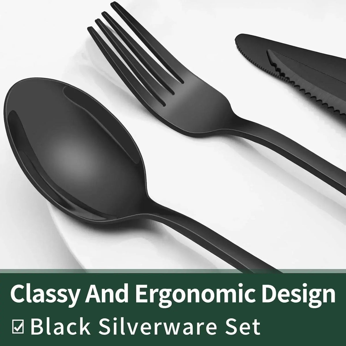 Cutlery Set | 24-Piece Matte Black Design | Includes Steak Knives | CutleryCraft