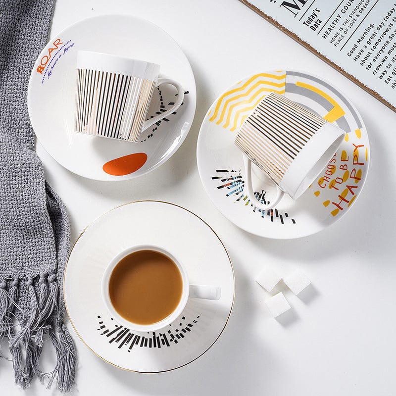 Coffee Cup Saucer | Porcelain Saucer | Gold Stripe Pattern Decor | AuraCup